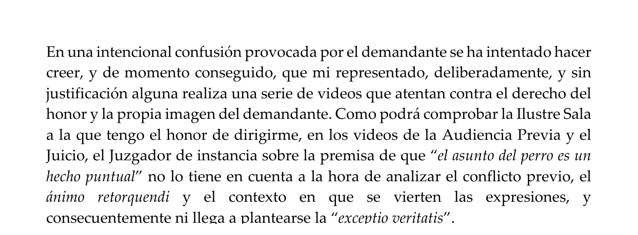 Extracto anonimizado del recurso de apelación que critica que el asunto del perro fuera tratado como un hecho puntual y que no se analizara el contexto