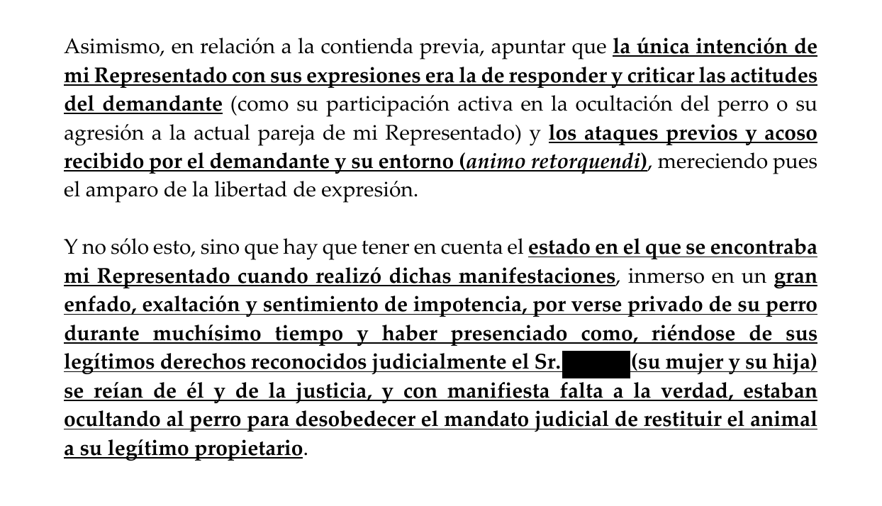 Extracto anonimizado del recurso sobre la intención de responder, los ataques previos y el estado de enfado e impotencia