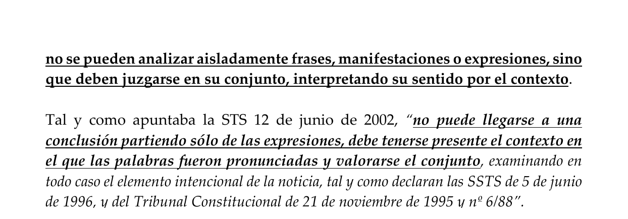 Extracto anonimizado del recurso de apelación sobre la obligación de valorar las expresiones en su conjunto y dentro de su contexto